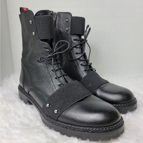 Laura Bellariva Women's Ankle Boots Size 8.6 Black Leather Elastic Lace Zip-Up  - Picture 1 of 8